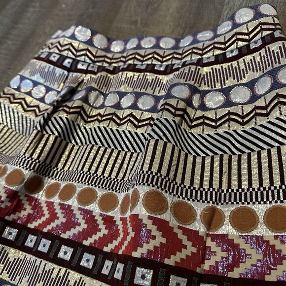 ANTHROPOLOGIE NOMAD‎ Morgan Carper Mini Skirt Sz 10 Metallic Cotton Blend Geo - Picture 3 of 7